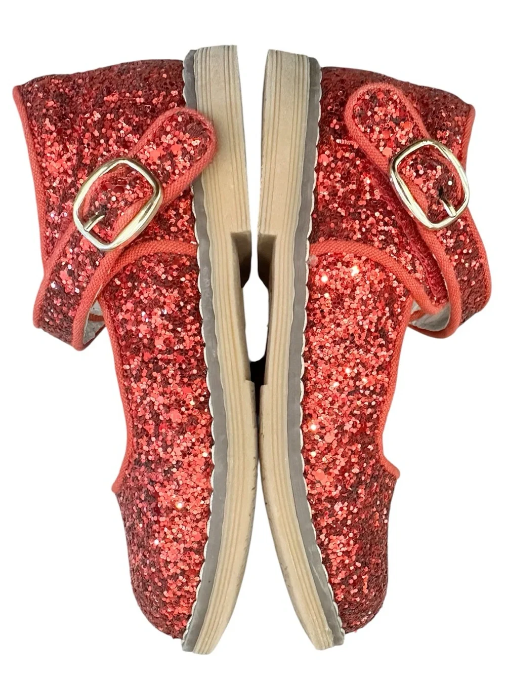 L’AMOUR Girls Red Glitter Mary Jane Shoes with Buckle Strap Size 9